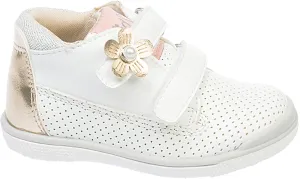 AC Girls' White Sneakers with Golden Flower | 194/23-W