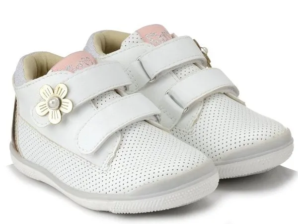 AC Girls' White Sneakers with Golden Flower | 194/23-W
