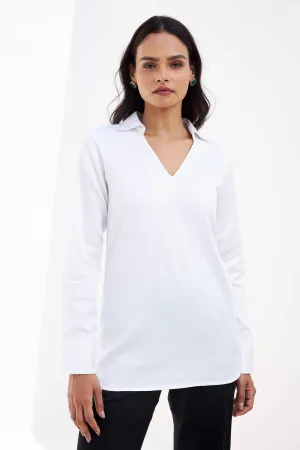 Allure Collared Long Top - White
