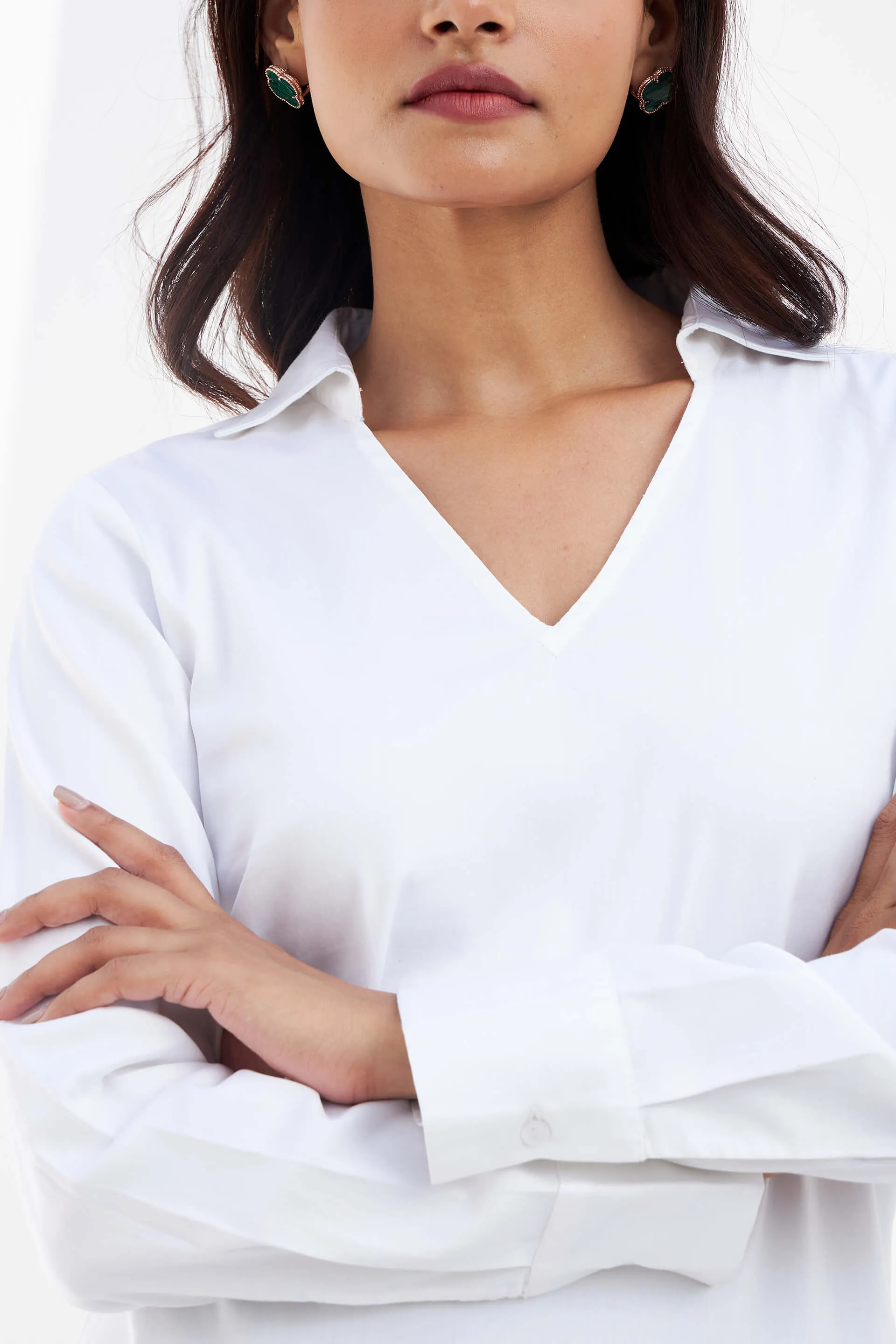 Allure Collared Long Top - White