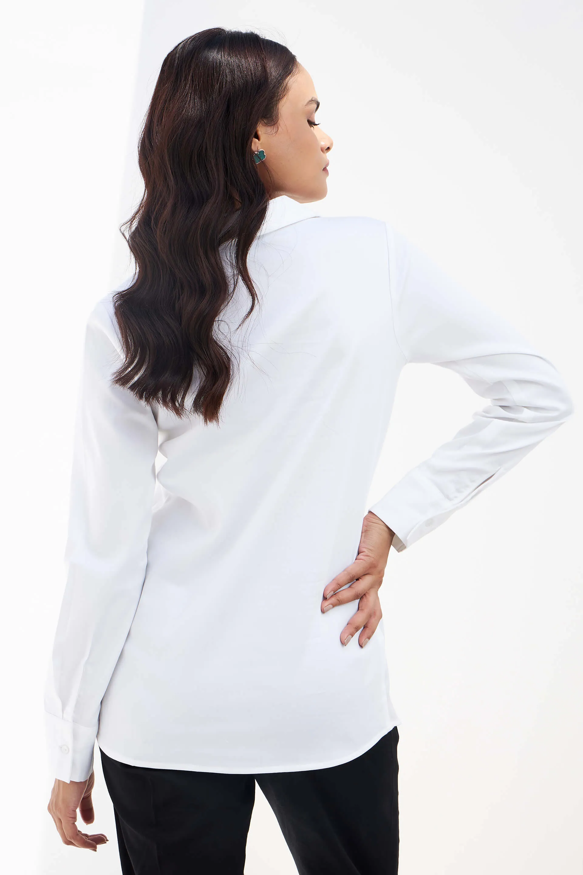 Allure Collared Long Top - White