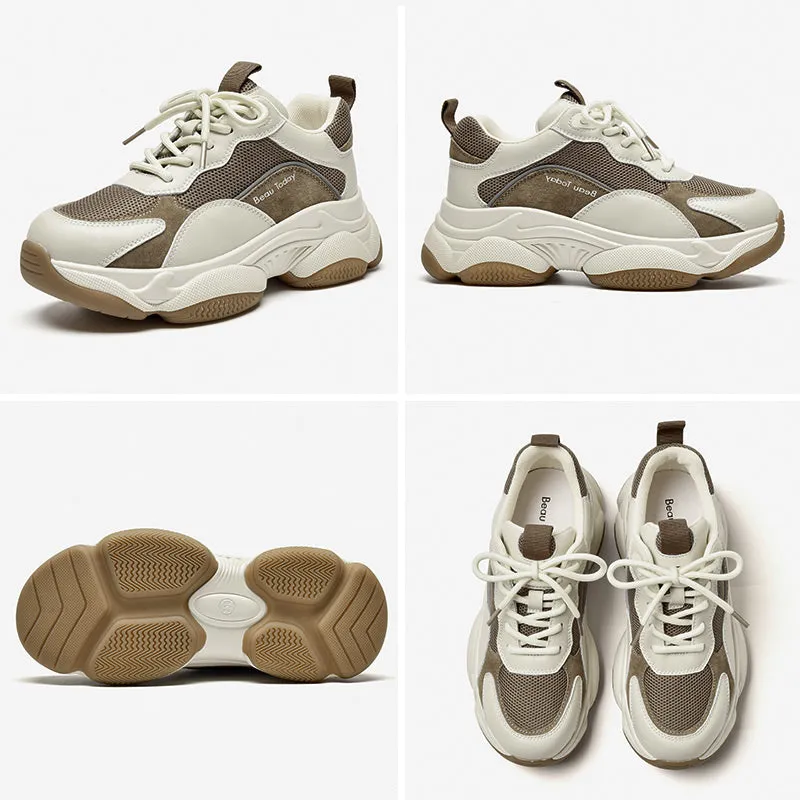 BeauToday Chunky Sneakers for Women With Patchwork Design