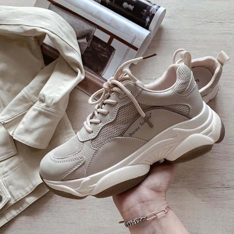 BeauToday Chunky Sneakers for Women With Patchwork Design