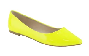 Bella Marie Angie-51 Neon Yellow Patent Classic Pointy Toe Ballet Flats Shoes