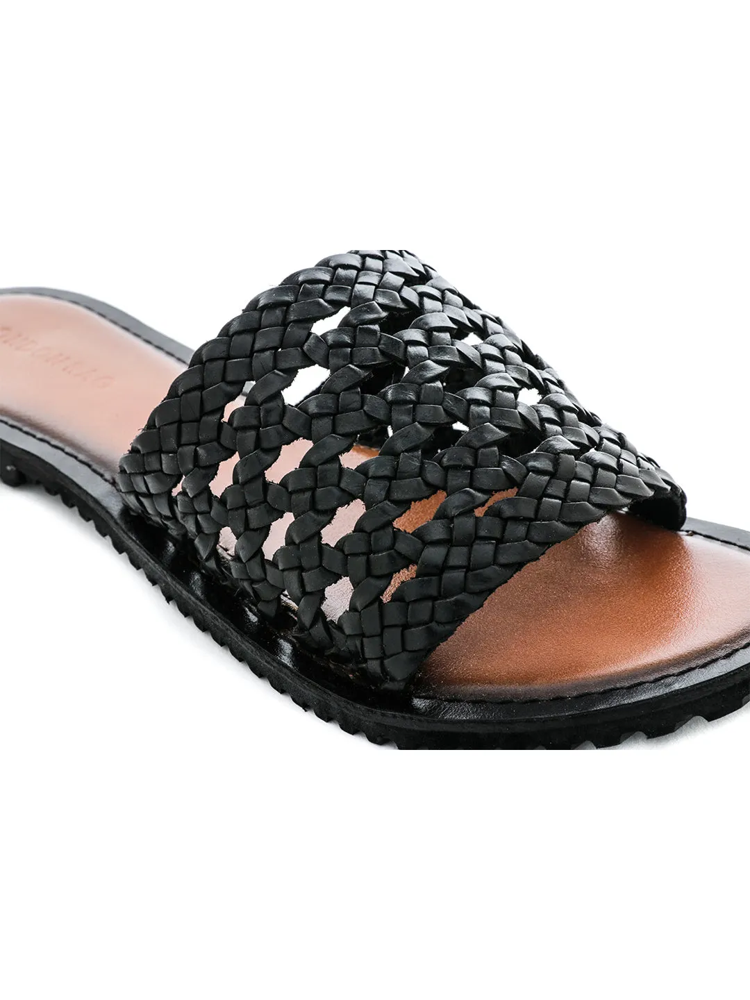 Black Woven Open Toe Flats