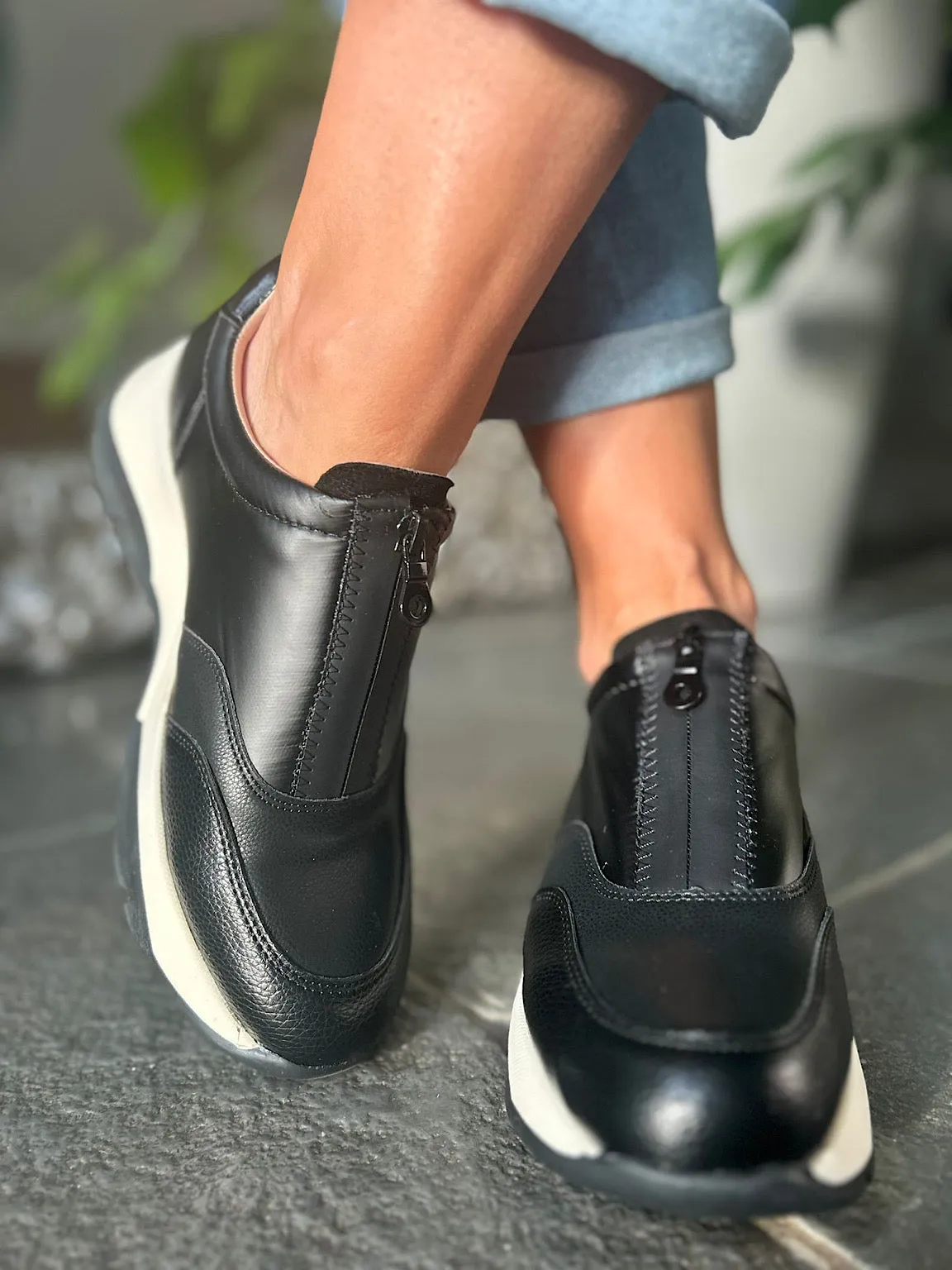 Black Zip Front Trainers