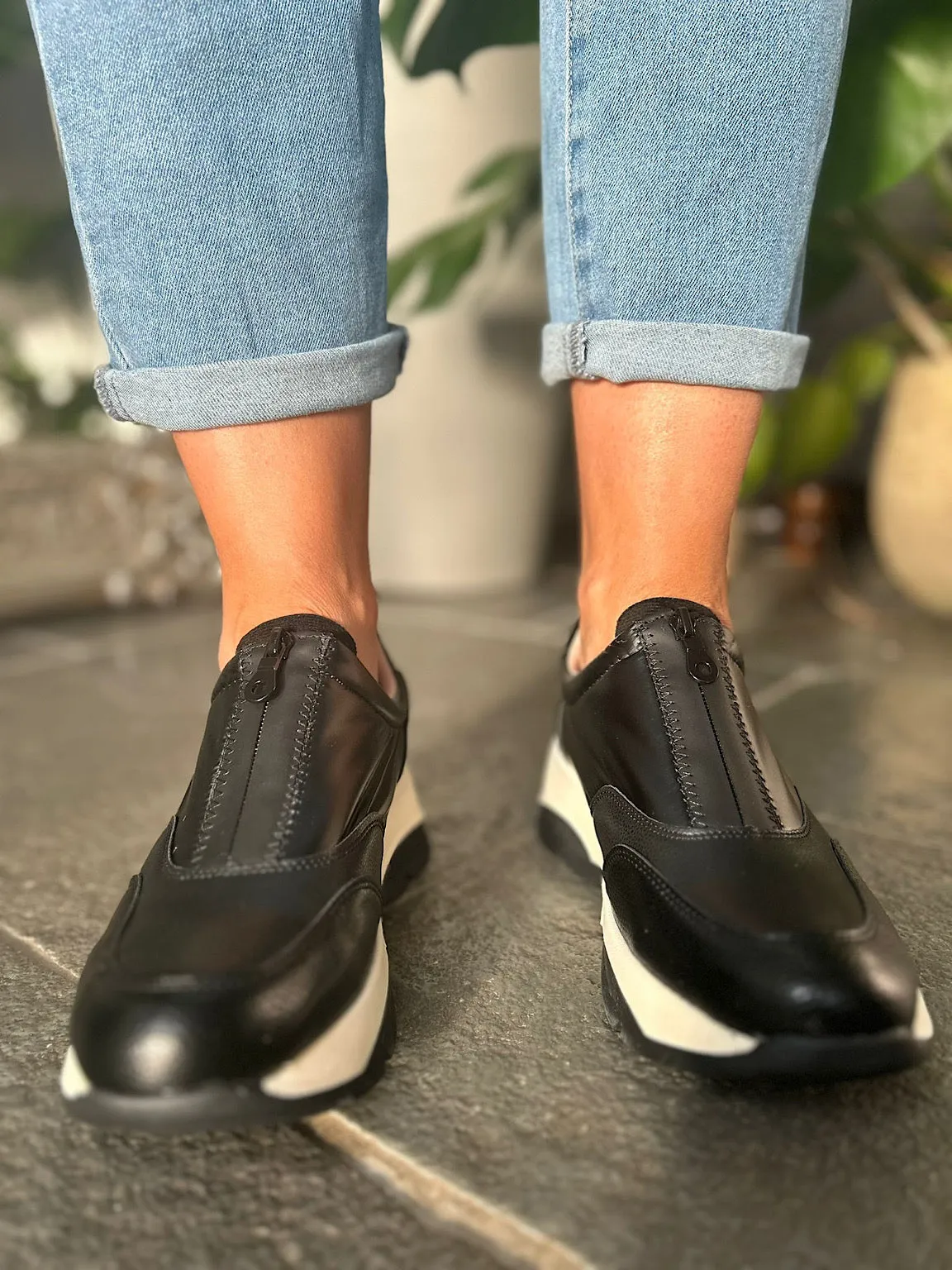 Black Zip Front Trainers