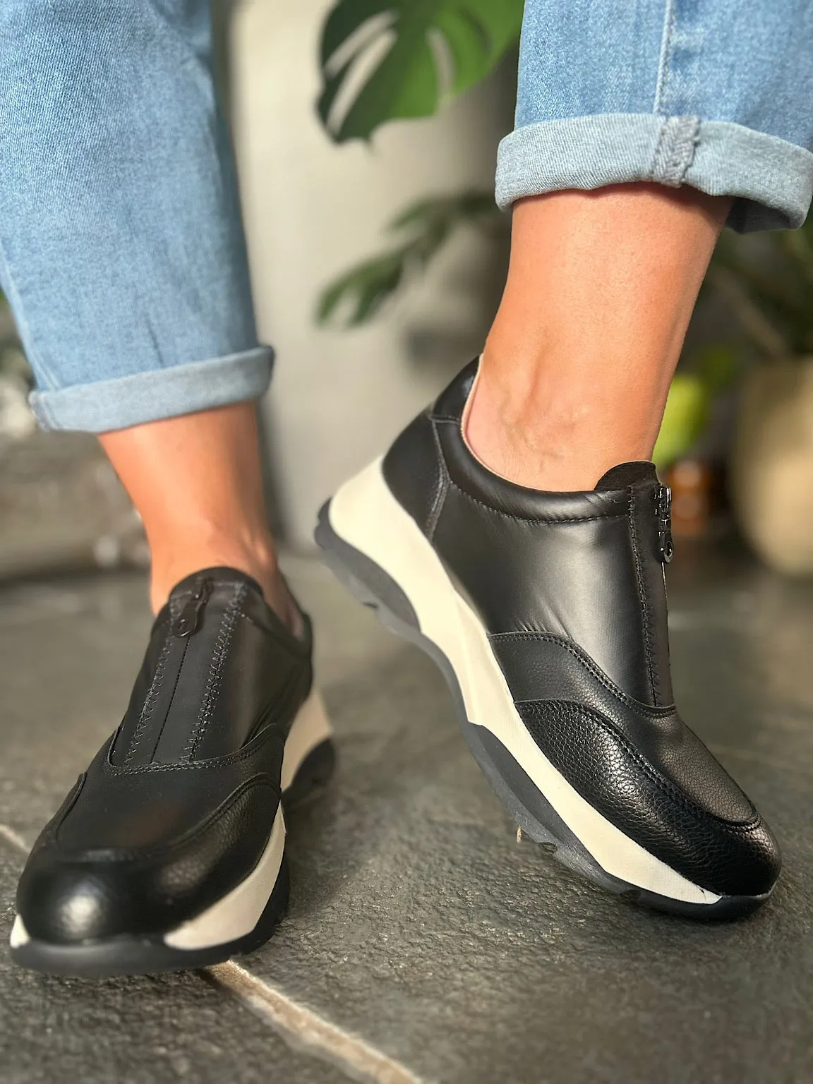 Black Zip Front Trainers