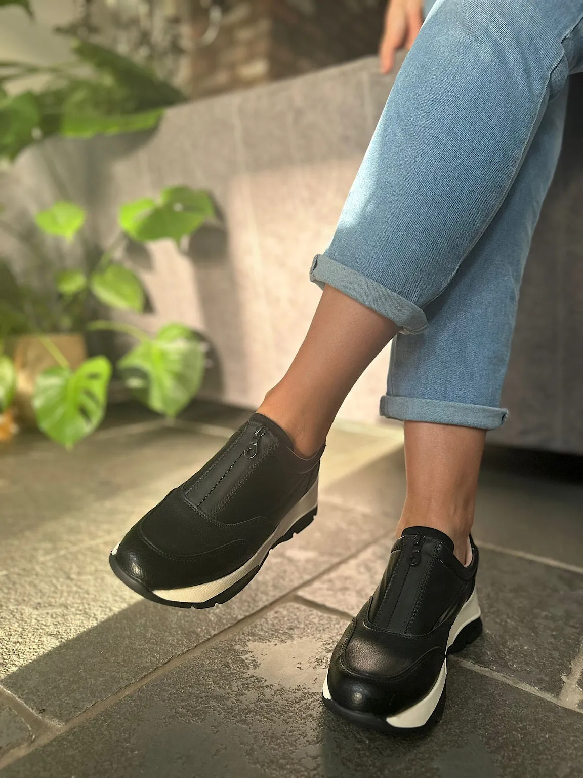 Black Zip Front Trainers