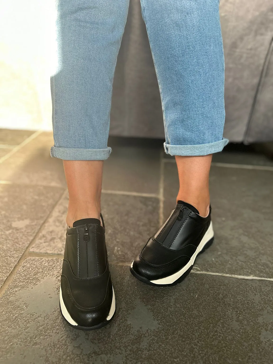 Black Zip Front Trainers