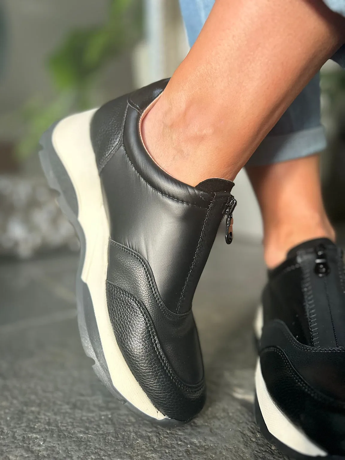 Black Zip Front Trainers