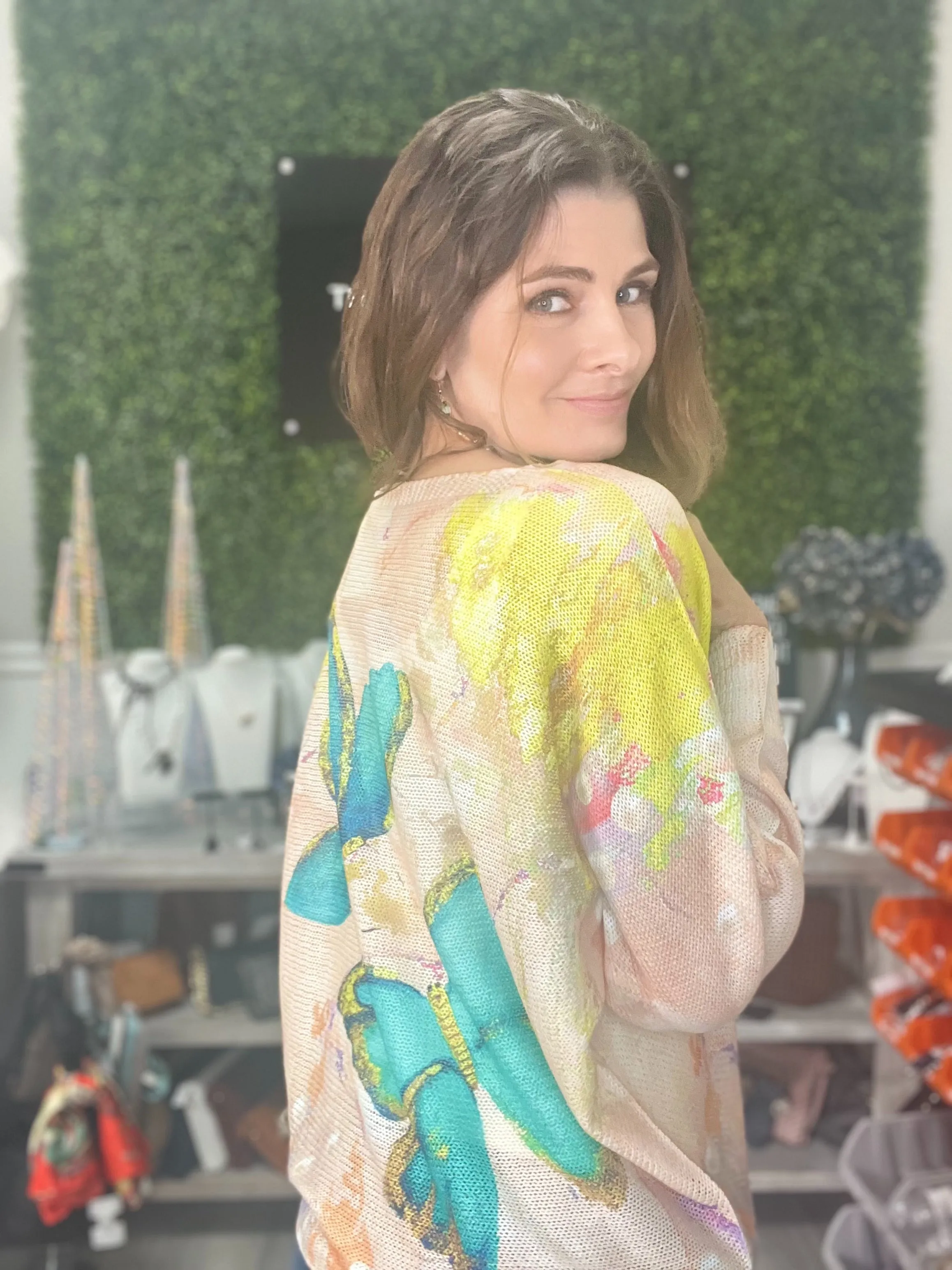 Blue Butterfly Printed Spring Long Sleeves Sweater