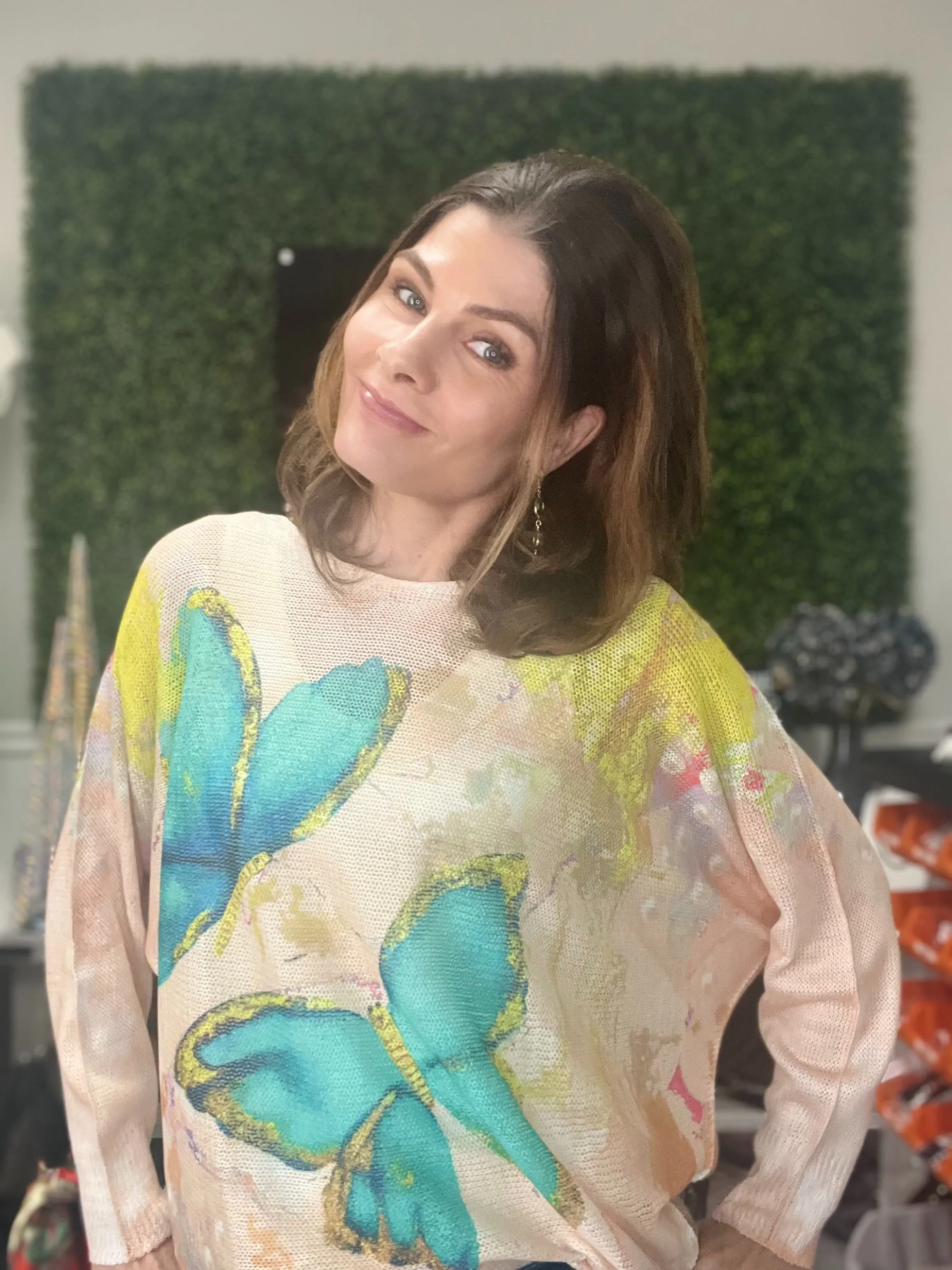 Blue Butterfly Printed Spring Long Sleeves Sweater