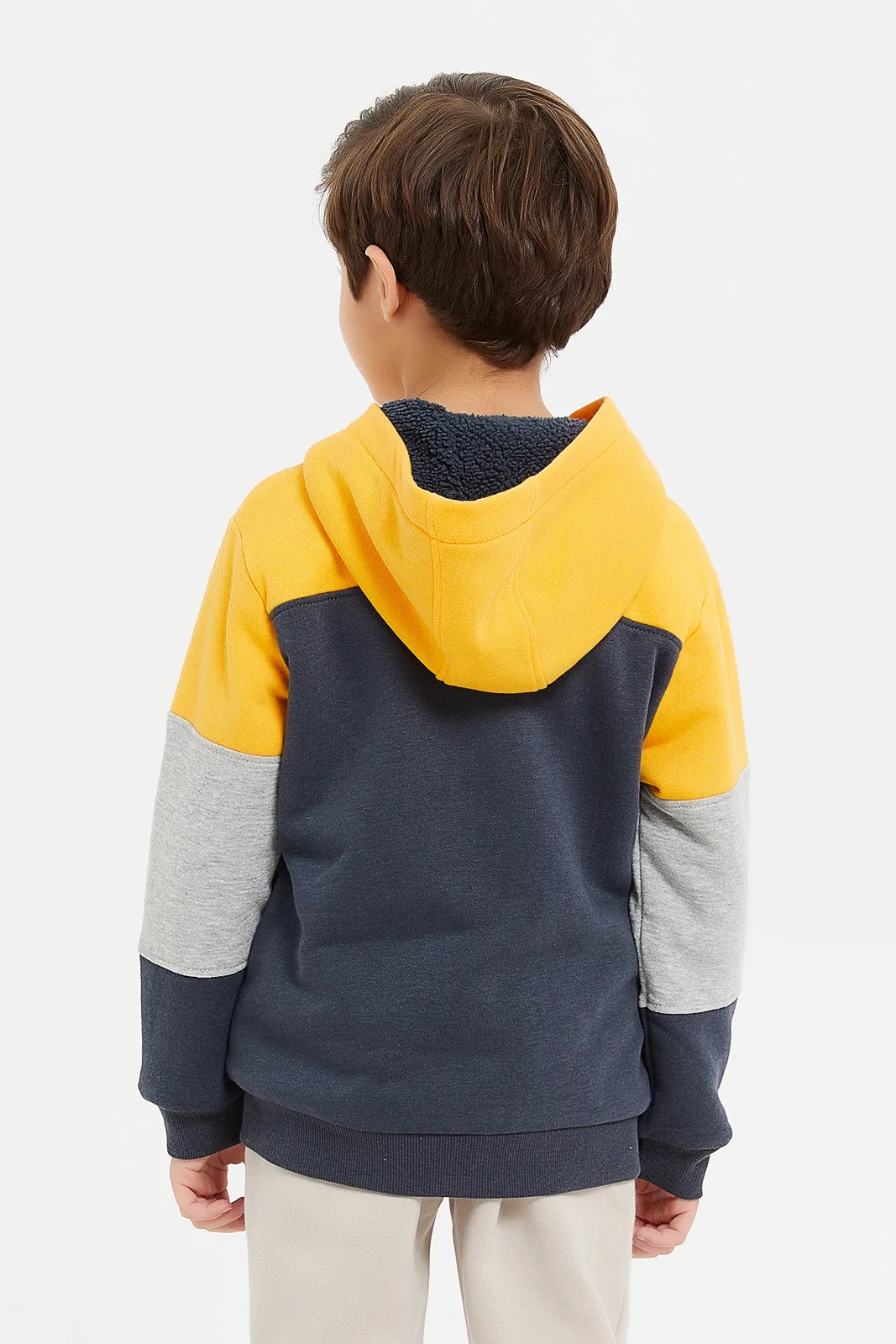 Boys Yellow And Grey Hooded Sweatshirt