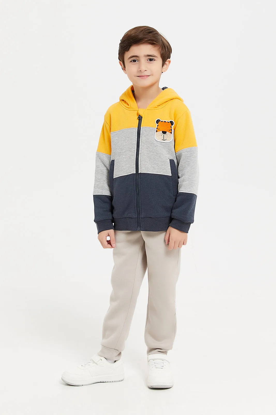 Boys Yellow And Grey Hooded Sweatshirt