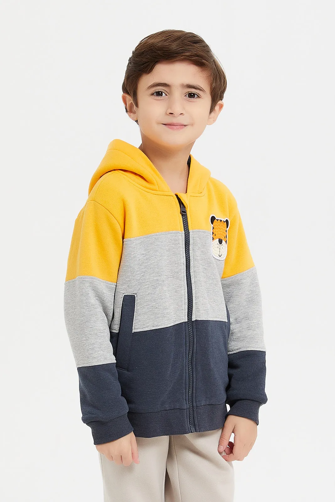 Boys Yellow And Grey Hooded Sweatshirt