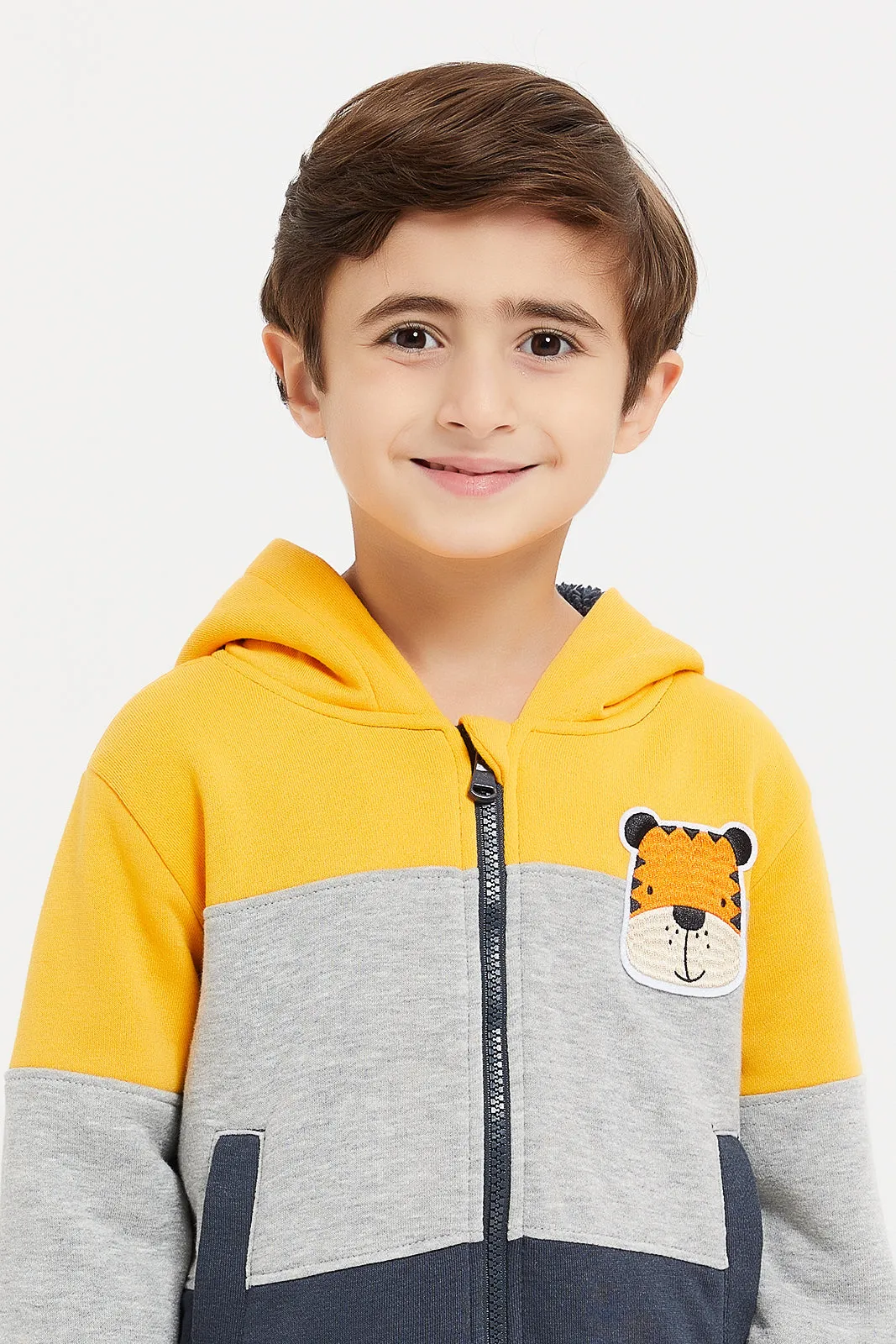Boys Yellow And Grey Hooded Sweatshirt