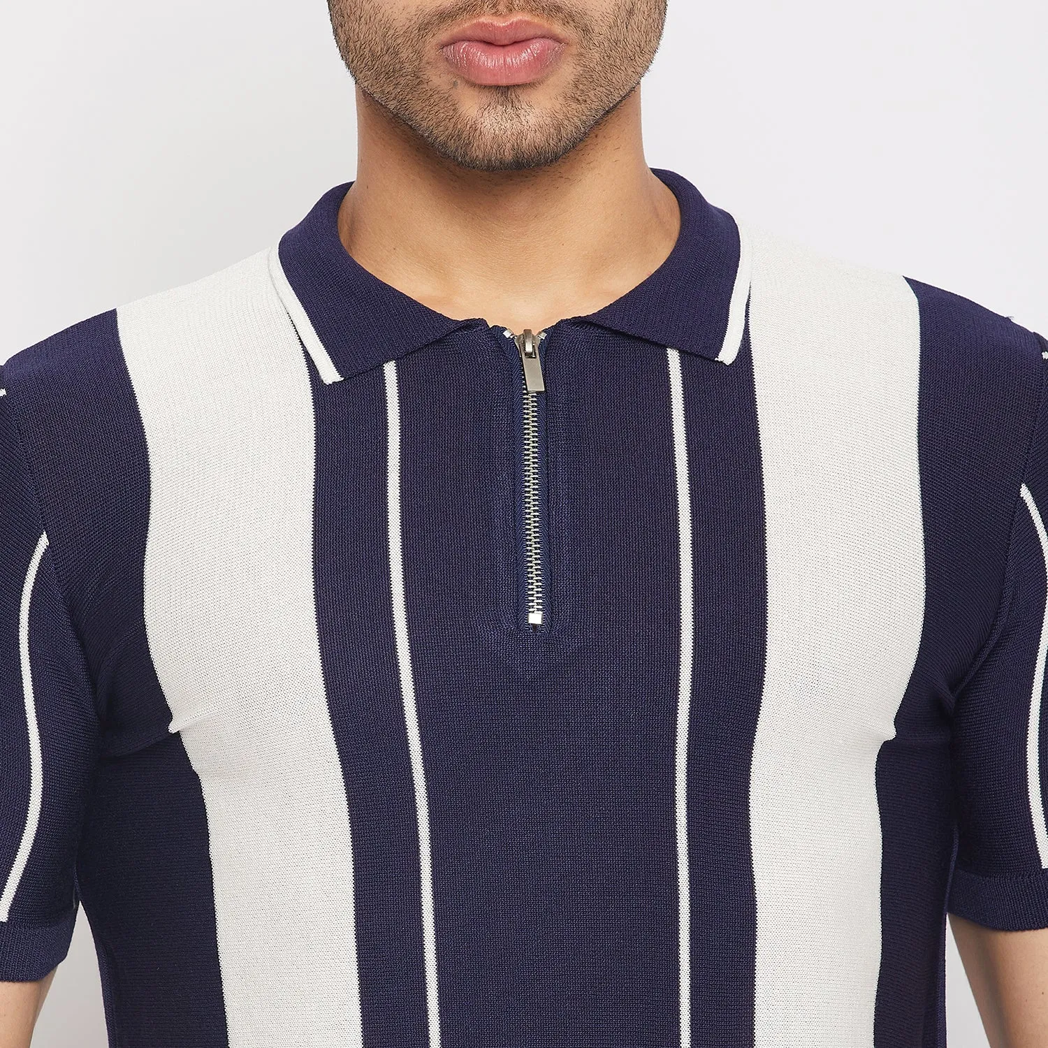 Camla Barcelona Navy Zipped Collar Cotton Tshirt