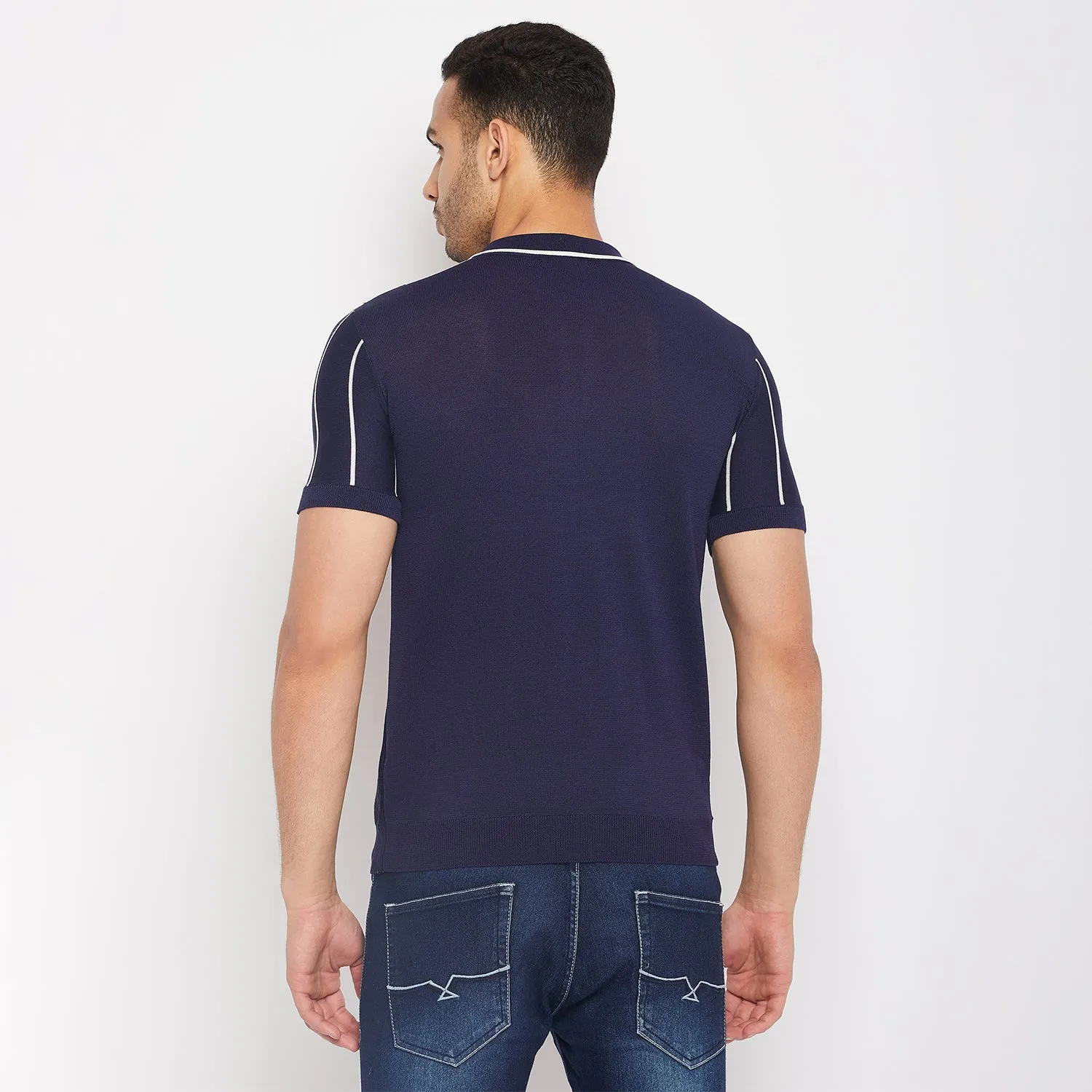 Camla Barcelona Navy Zipped Collar Cotton Tshirt
