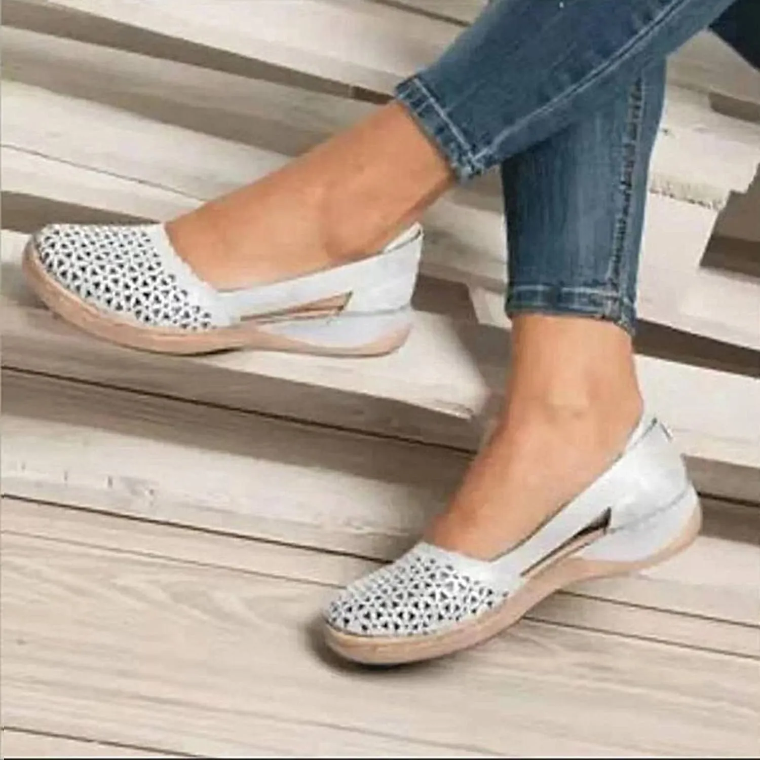 Cathalem Sandals For Women Closed Toe Wedge Sandals Low Heel Breathable Hollow Out Sandals Casual Summer Sandals