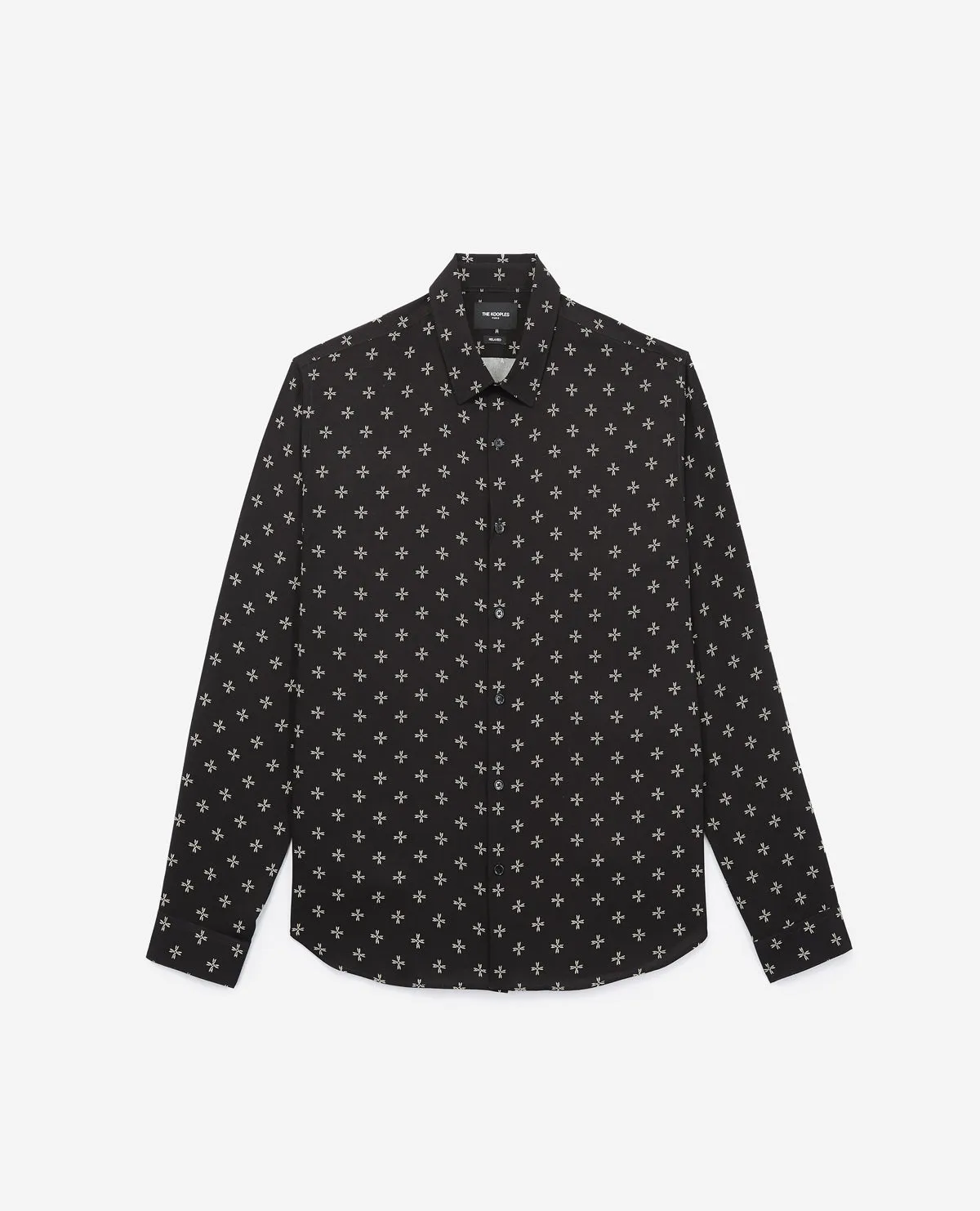 Chemise noire à motif croix beige brodé