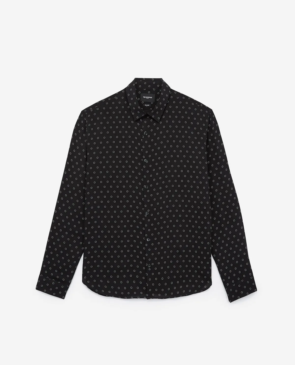 Chemise noire à motifs cercles blancs