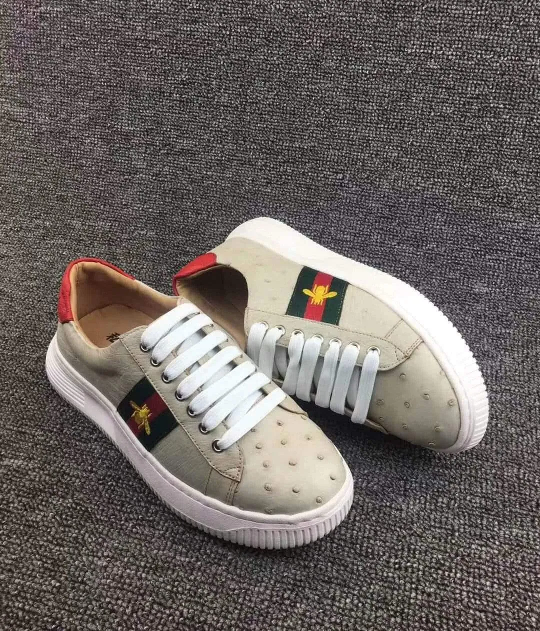 Crocodile Shoes Ostrich Leather Womens Classic Trainers Women  shoes Casual Tennis Sneaker With Strap Bee