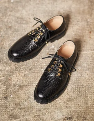 Derbies Agnès - Cuir Croco Noir