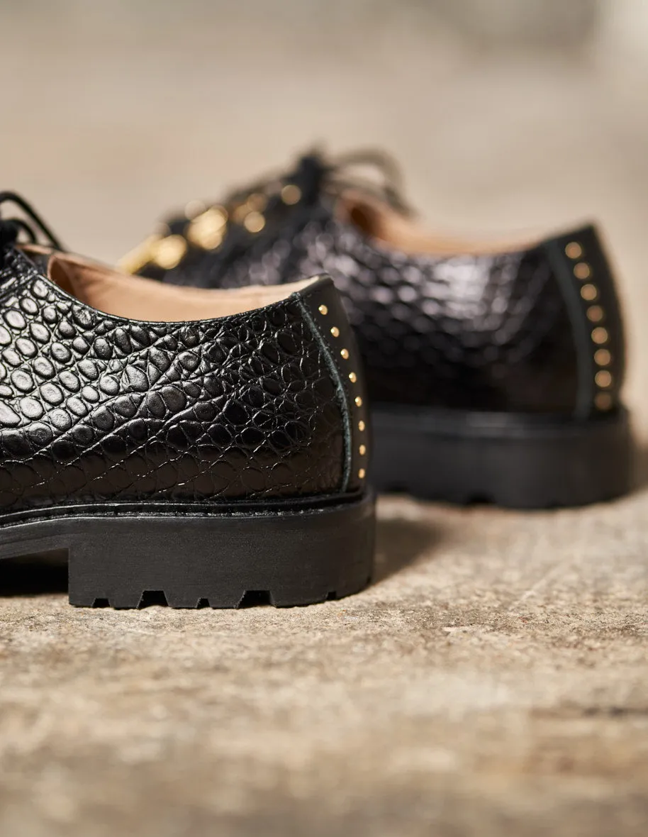 Derbies Agnès - Cuir Croco Noir