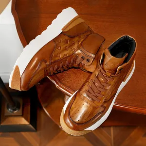 DESAI Men's Ankle Boots Leather Thick Sole Sneakers