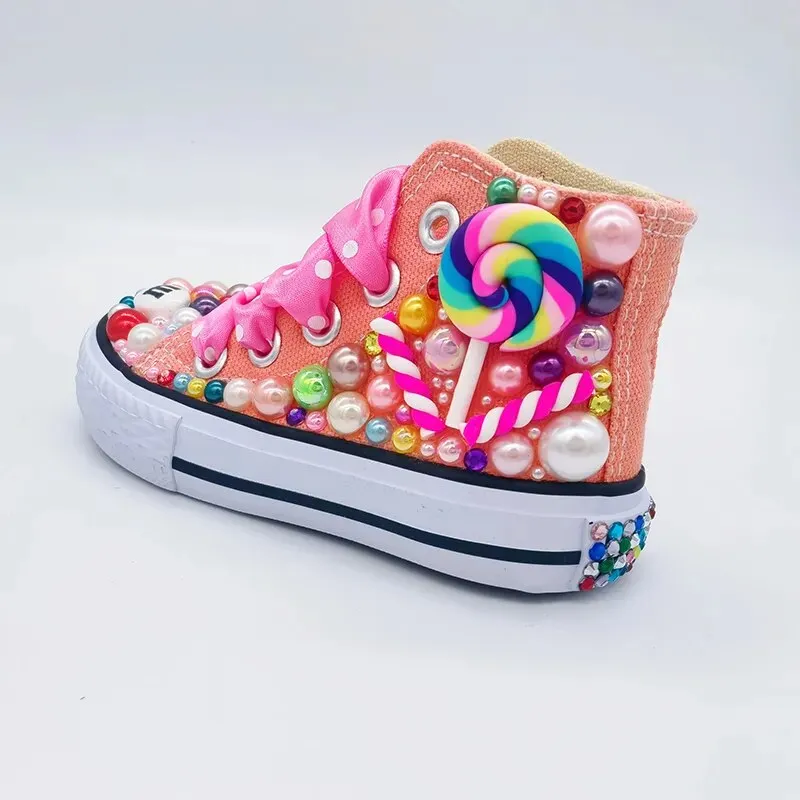 Dolly Bling Baseball Boots Peach Candy Cane Canvas