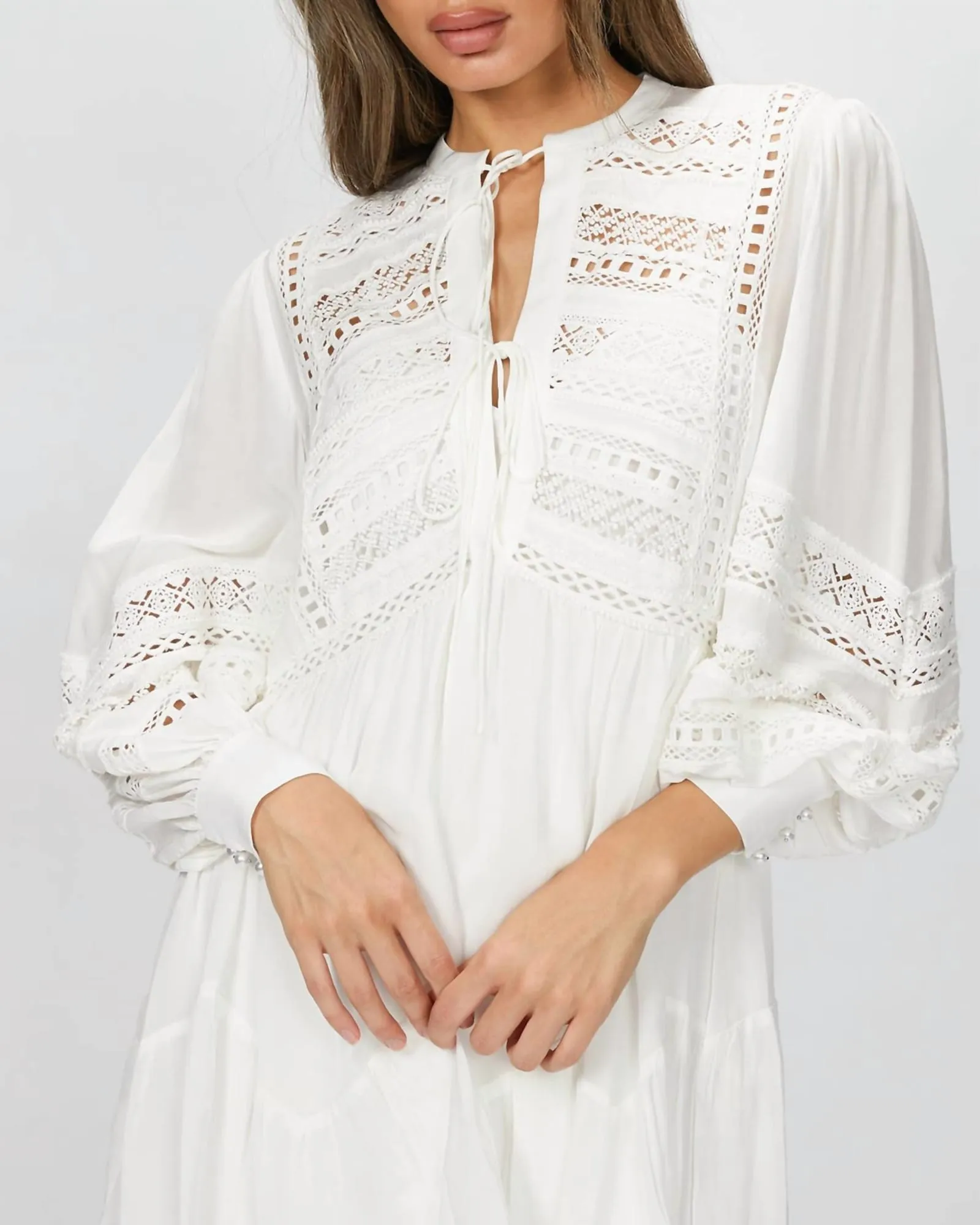 Dress With Lace Detailing in White | White