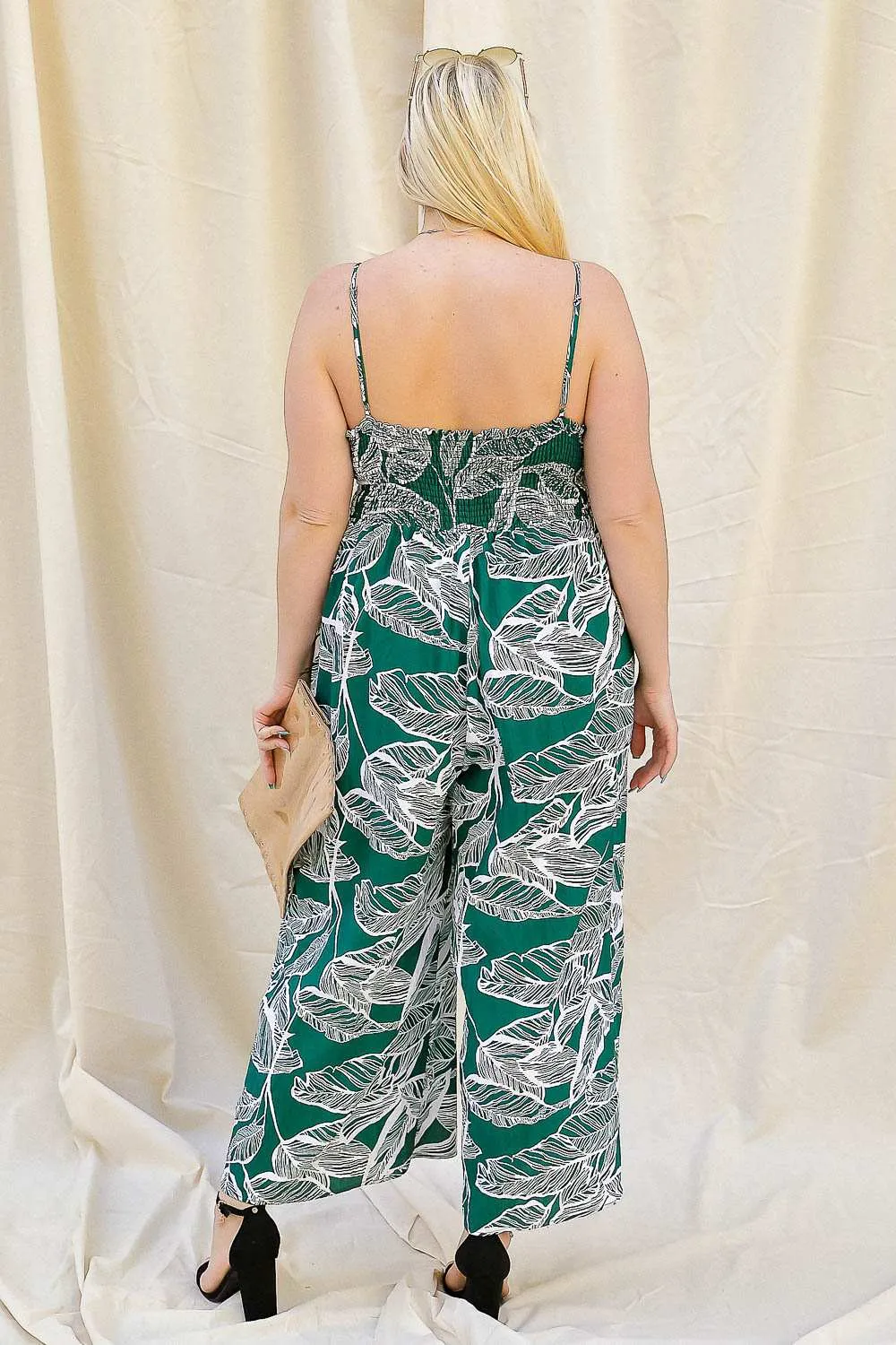 Eva Palm Leaf Wide Leg Jumpsuit