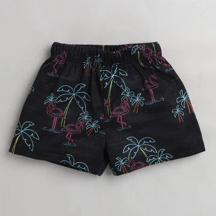 Flamingo Printed Shorts - Grey