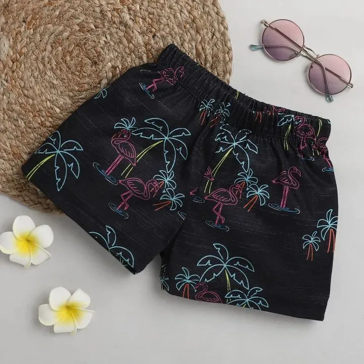 Flamingo Printed Shorts - Grey