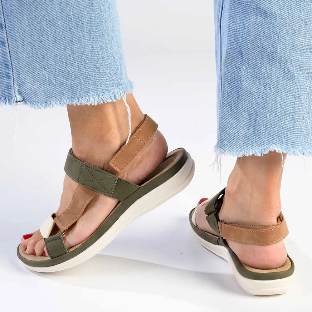 Franco Rossi Comfort Ladies Triangle Sandals - Olive Multi