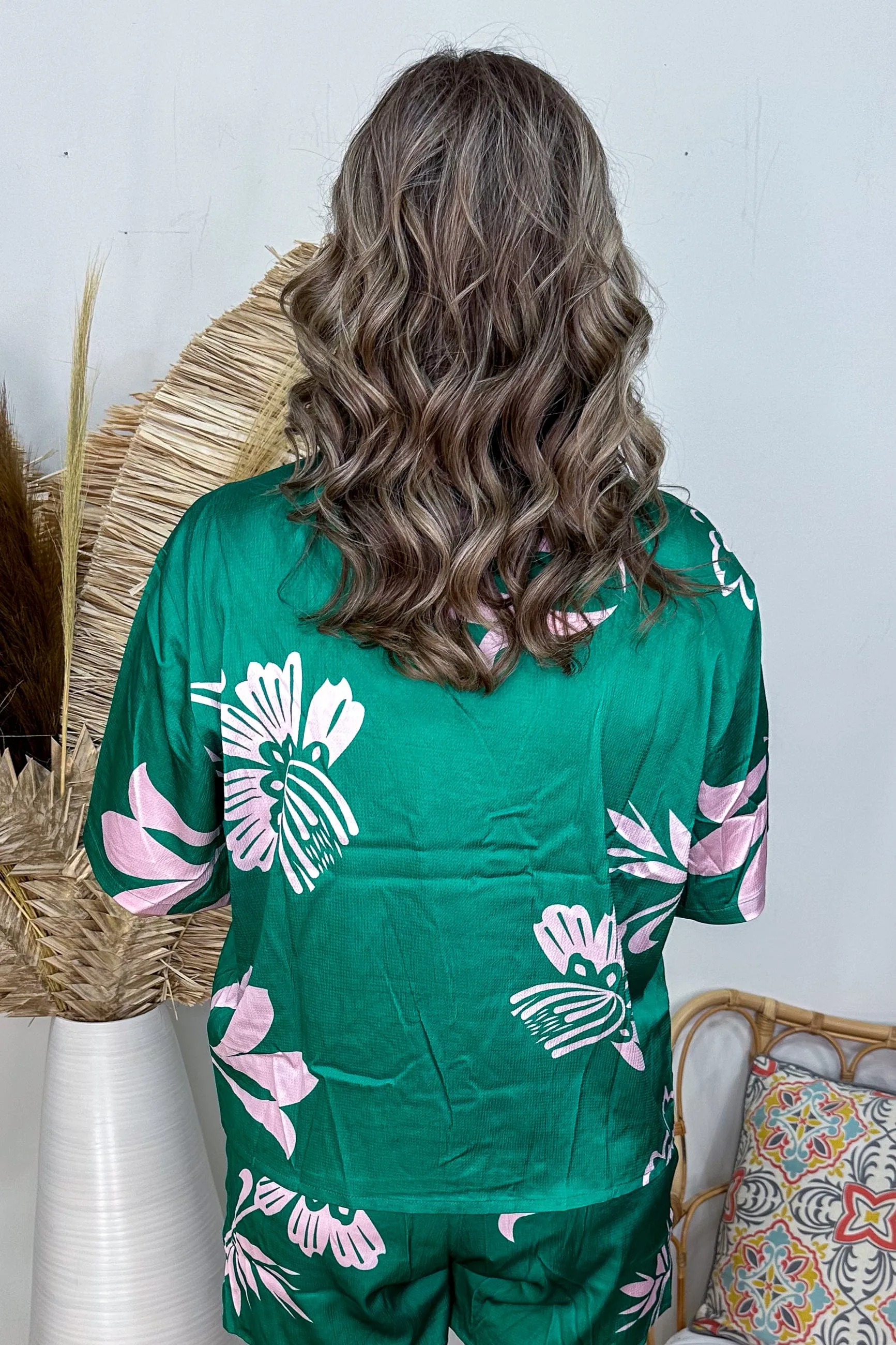 Green Floral Blouse & Short Set