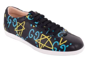 Gucci GucciGhost Print Black Leather Low Top Sneakers