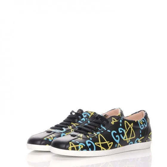 Gucci GucciGhost Print Black Leather Low Top Sneakers