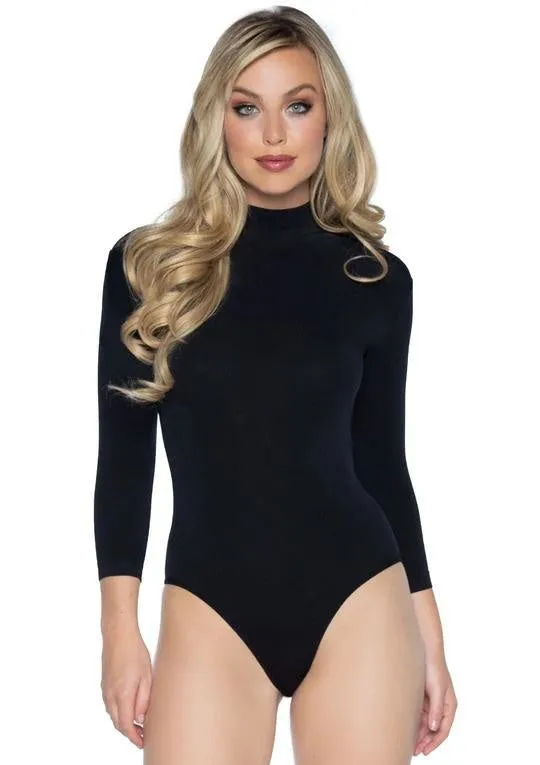 High Neck Bodysuit w/ Snap Crotch: Black - O/S