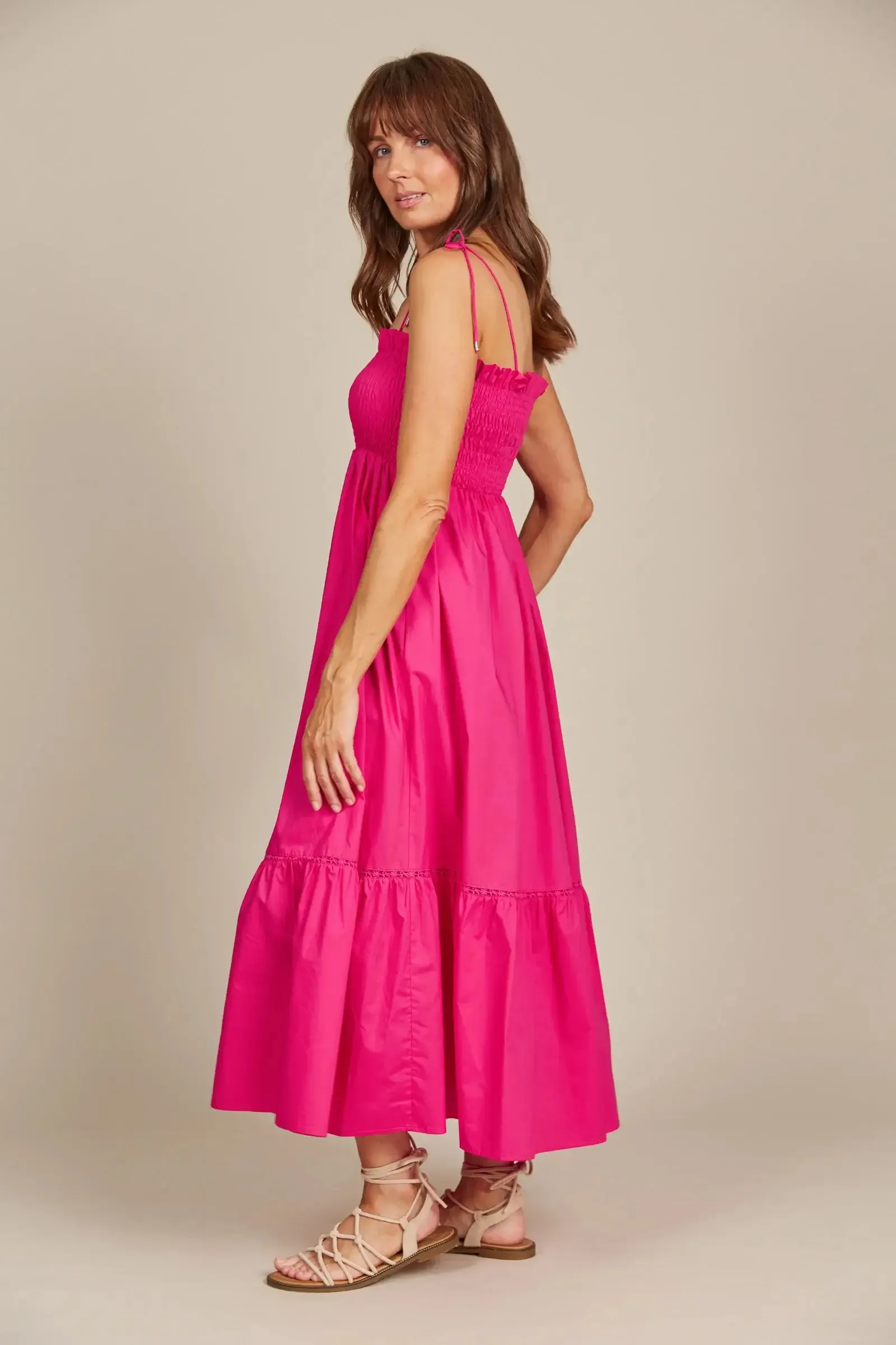 Isle of Mine Remi Shirred Maxi - Raspberry