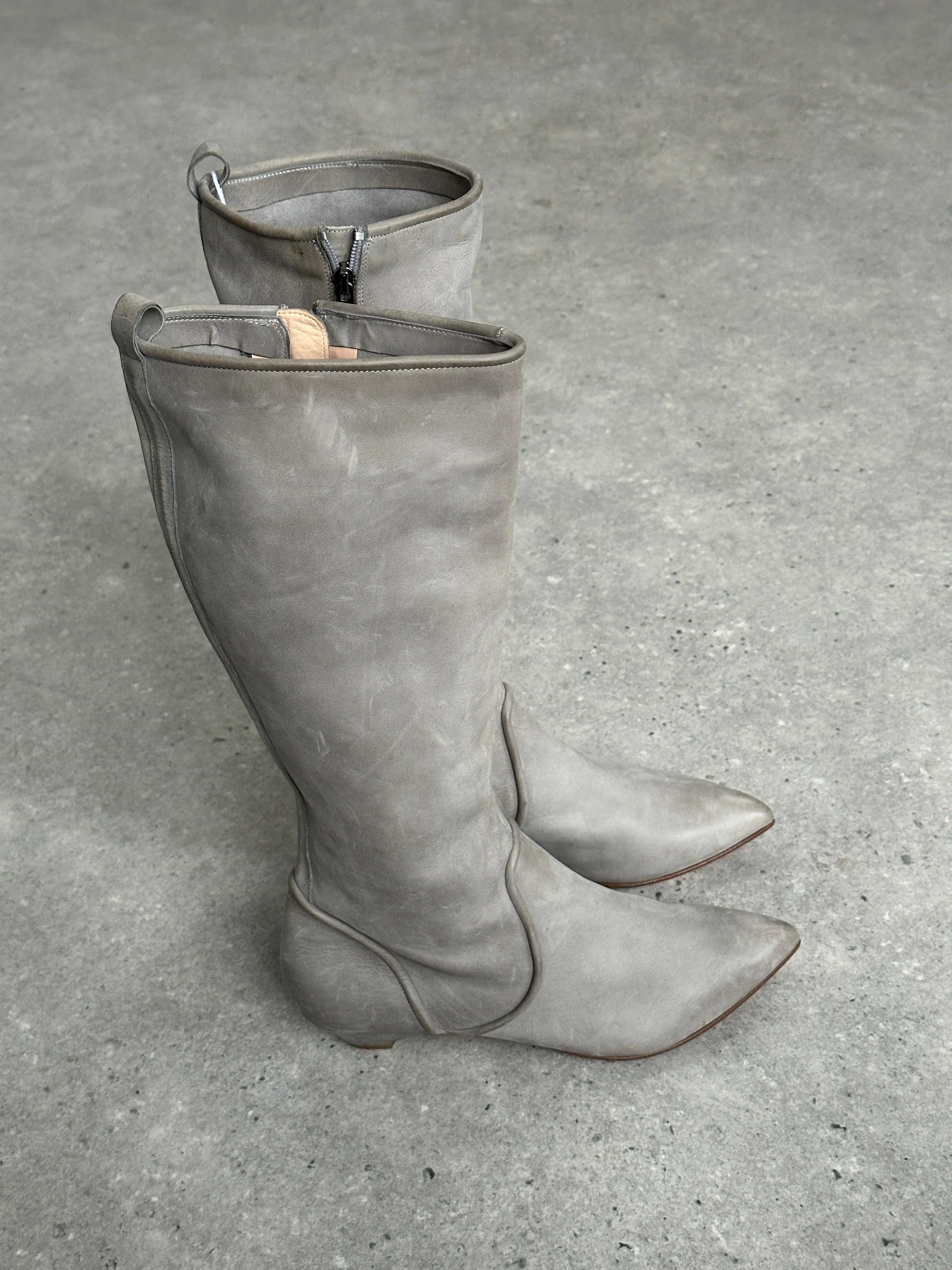 Italian Vintage Nubuck Leather Knee Boots - UK 3 1/2 / EUR 4 1/2