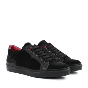 Jeffery West - Apolo Velour Leather Trainers in Black