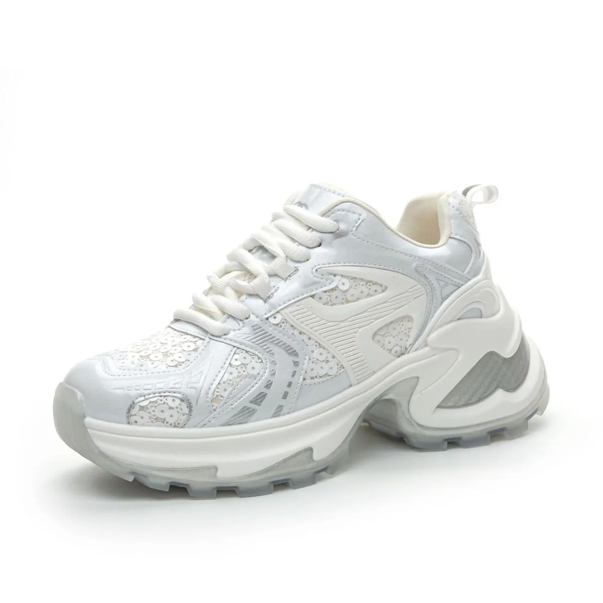 Lace Up Sequined Detail Platform Sneakers