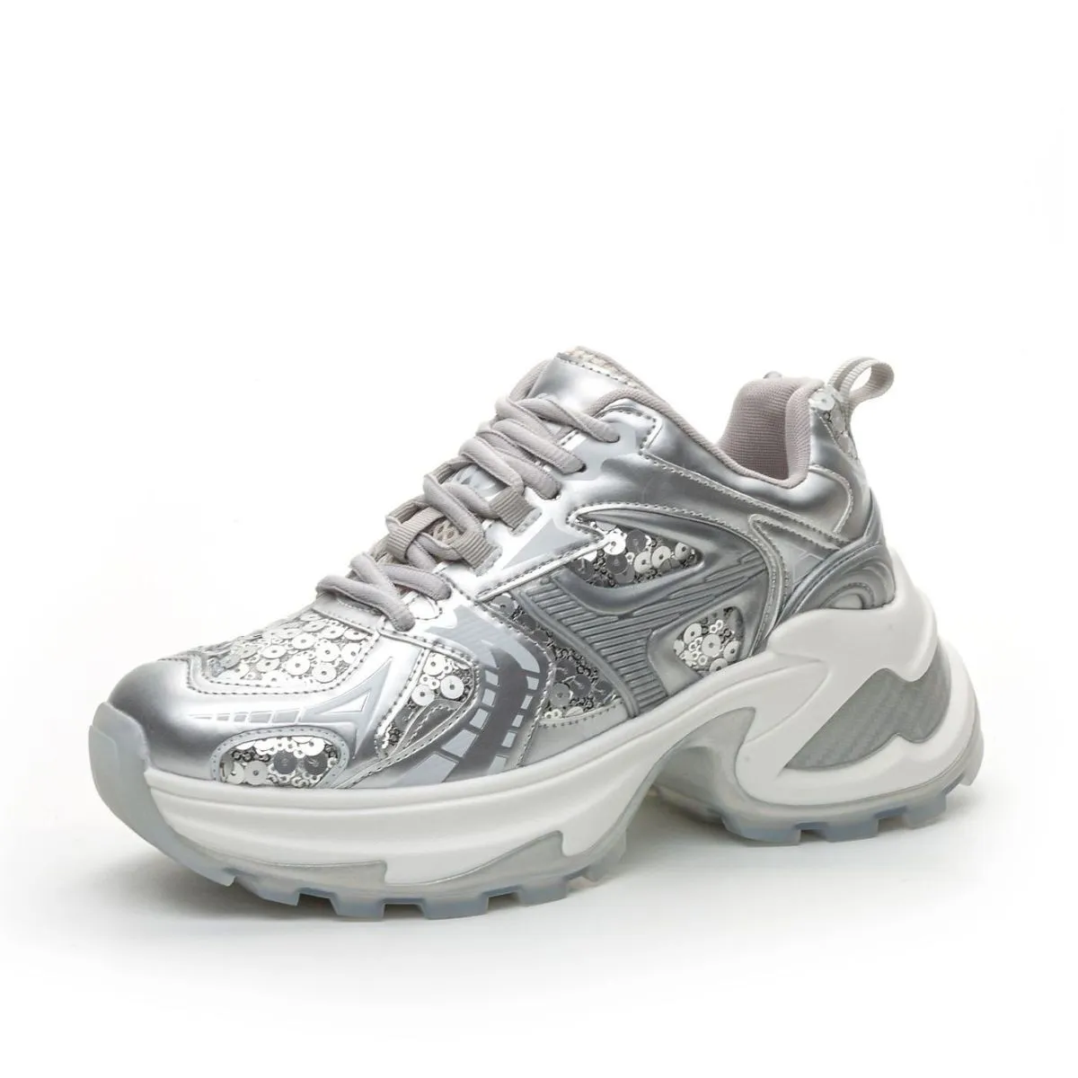 Lace Up Sequined Detail Platform Sneakers