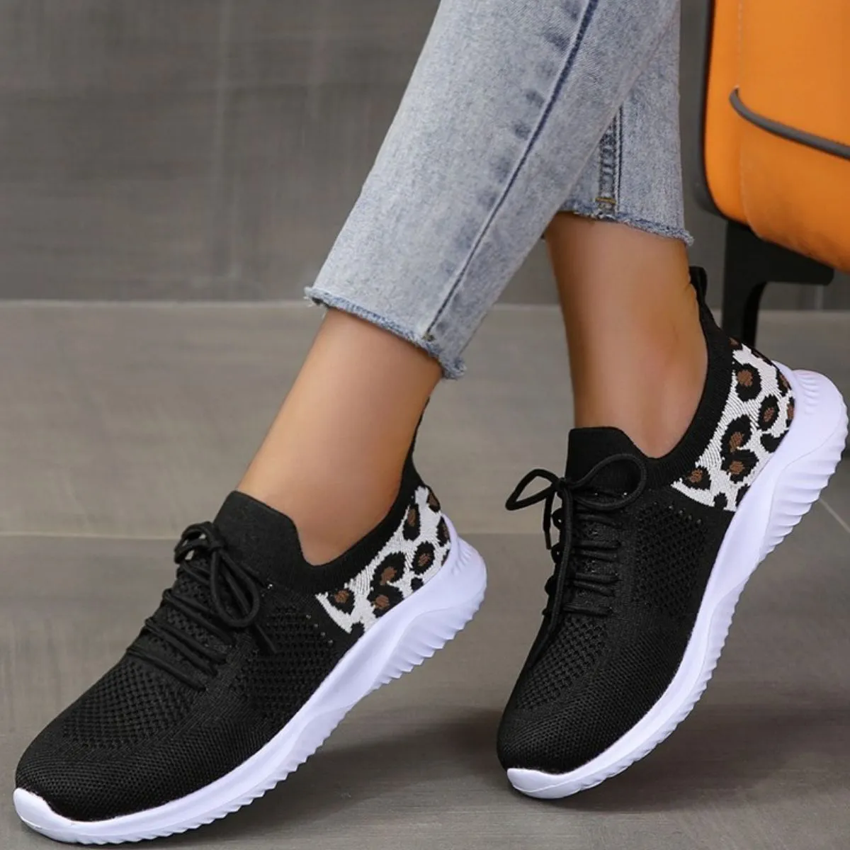 Leopard Breathable Mesh Lace Up Athletic