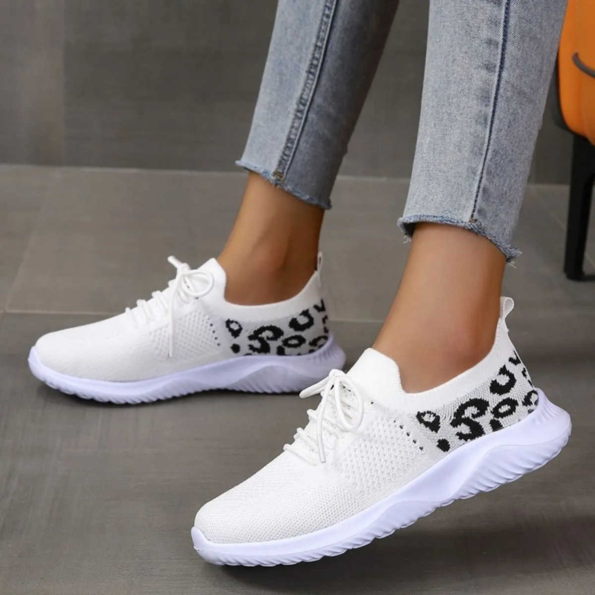 Leopard Breathable Mesh Lace Up Athletic