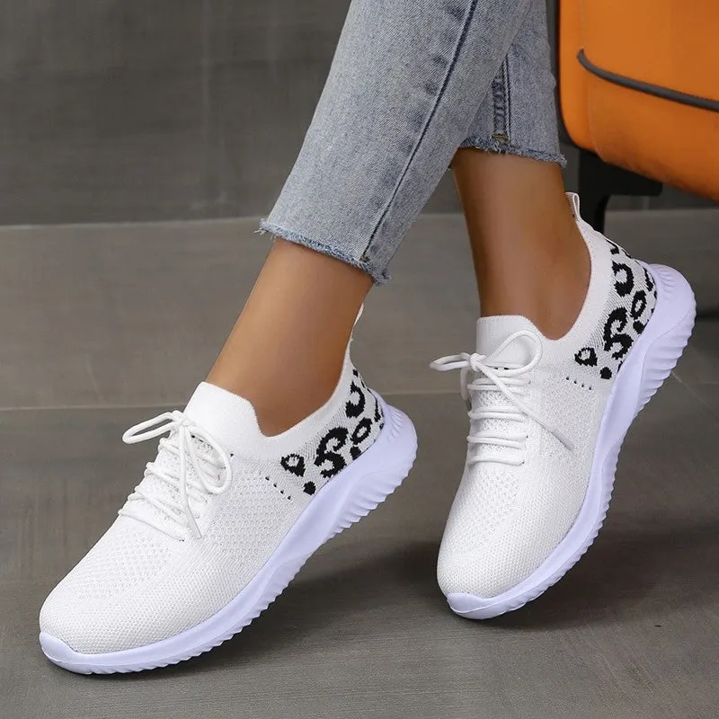 Leopard Breathable Mesh Lace Up Athletic