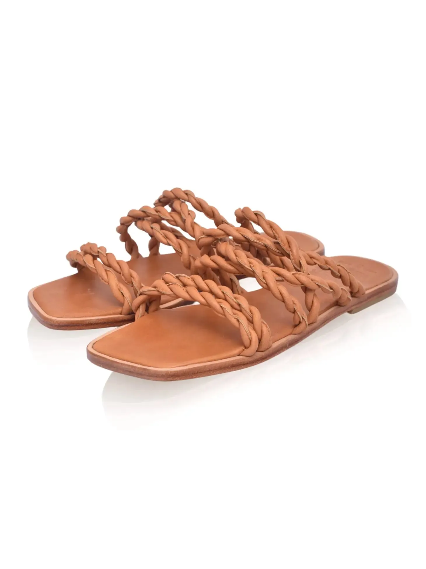 Marli Woven Leather Slides | Dark Tan