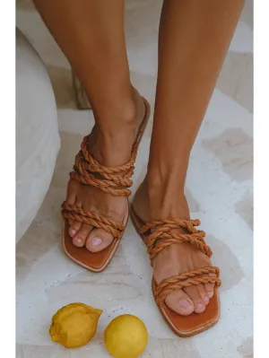 Marli Woven Leather Slides | Dark Tan